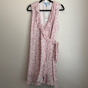 NWT Draper James Women's Floral Ruffle Wrap Dress Pink Multi Sz 10